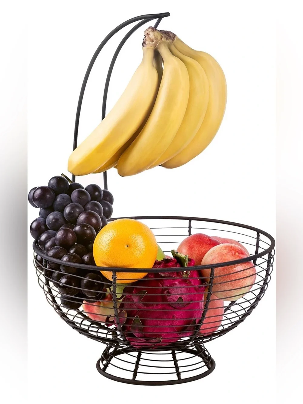 Two-Tier Wire Fruit Basket with Banana Hanger - matte brown